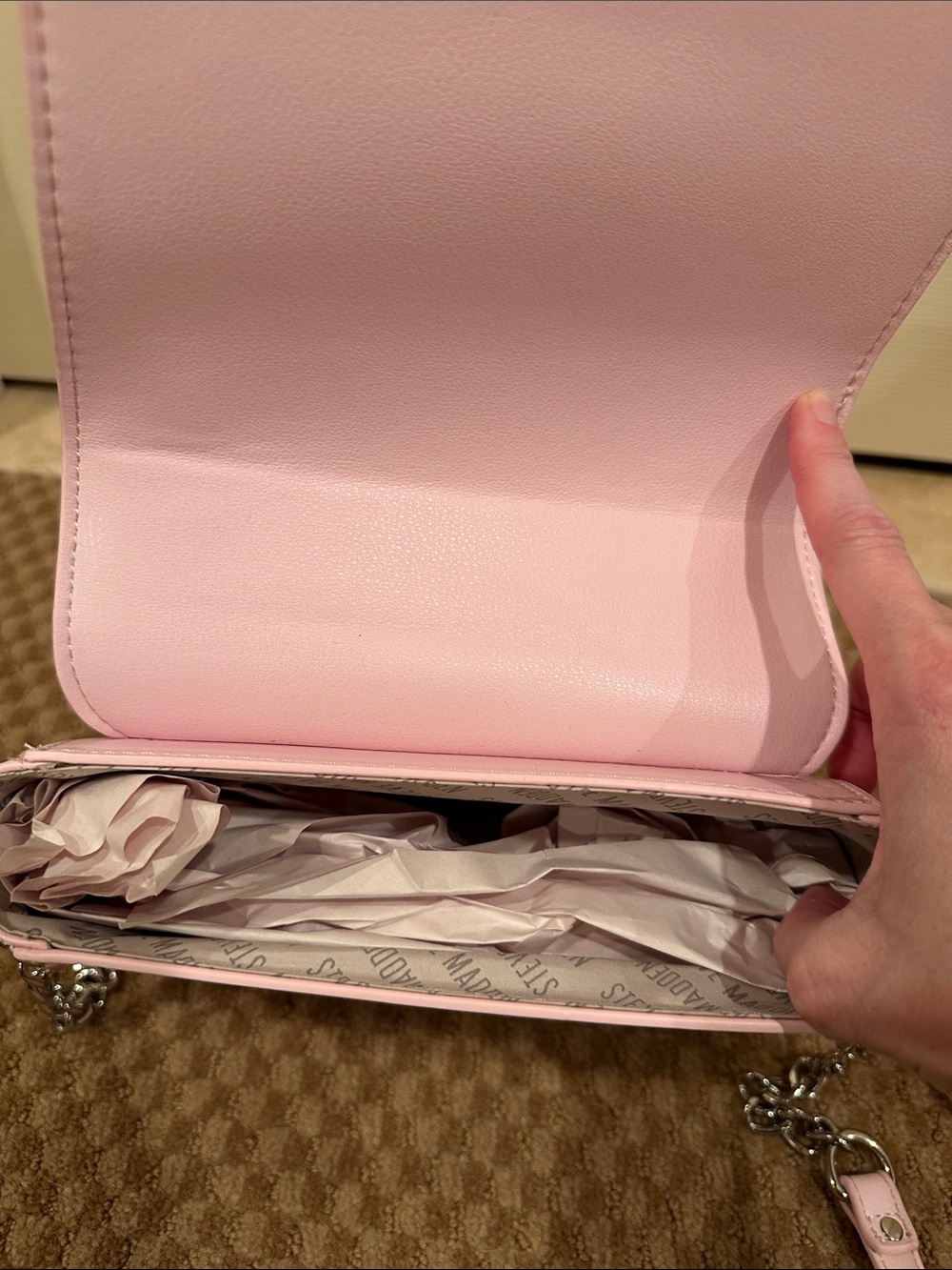 Steve Madden Light Pink Top-Handle Crossbody with Polka Dot Scarf - Picture 7 of 7